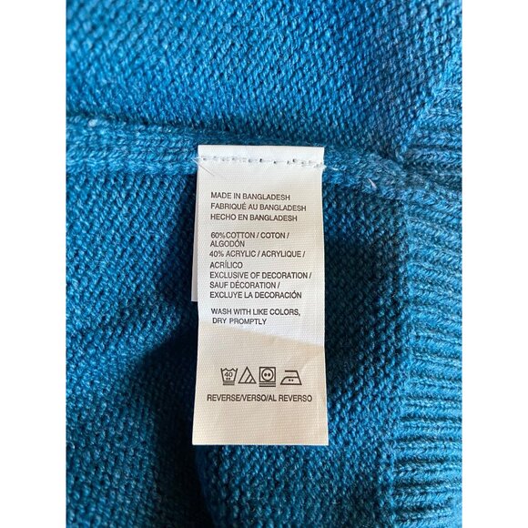 Vintage Izod Womens  Sweater Medium Teal VNeck Cotton Blend Preppy Academia - Picture 5 of 11